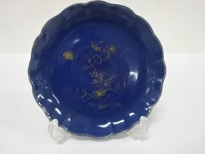 古伊万里　染付　瑠璃釉　金彩　六寸皿